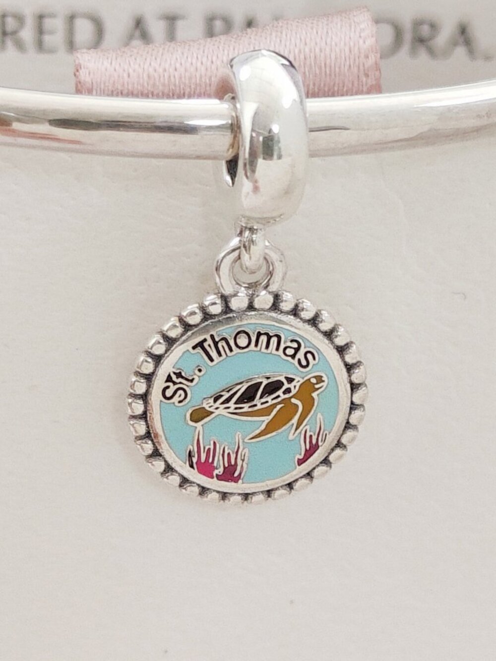 Pandora St. Thomas Sea Turtle Travel Vacation Dangle Charm S925 Silver with box